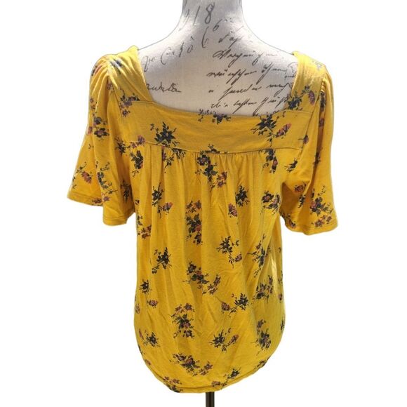 Lucky Brand‎ -263 short sleeve blouse yellow floral squared neck Medium - Picture 4 of 8